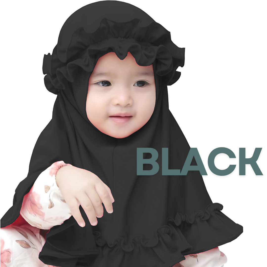স্পানডেক্স কাপড় এর BLACK CROWN হিজাব, ৪ মাস থেকে ১০ বছর বয়সী বাবুর জন্য।