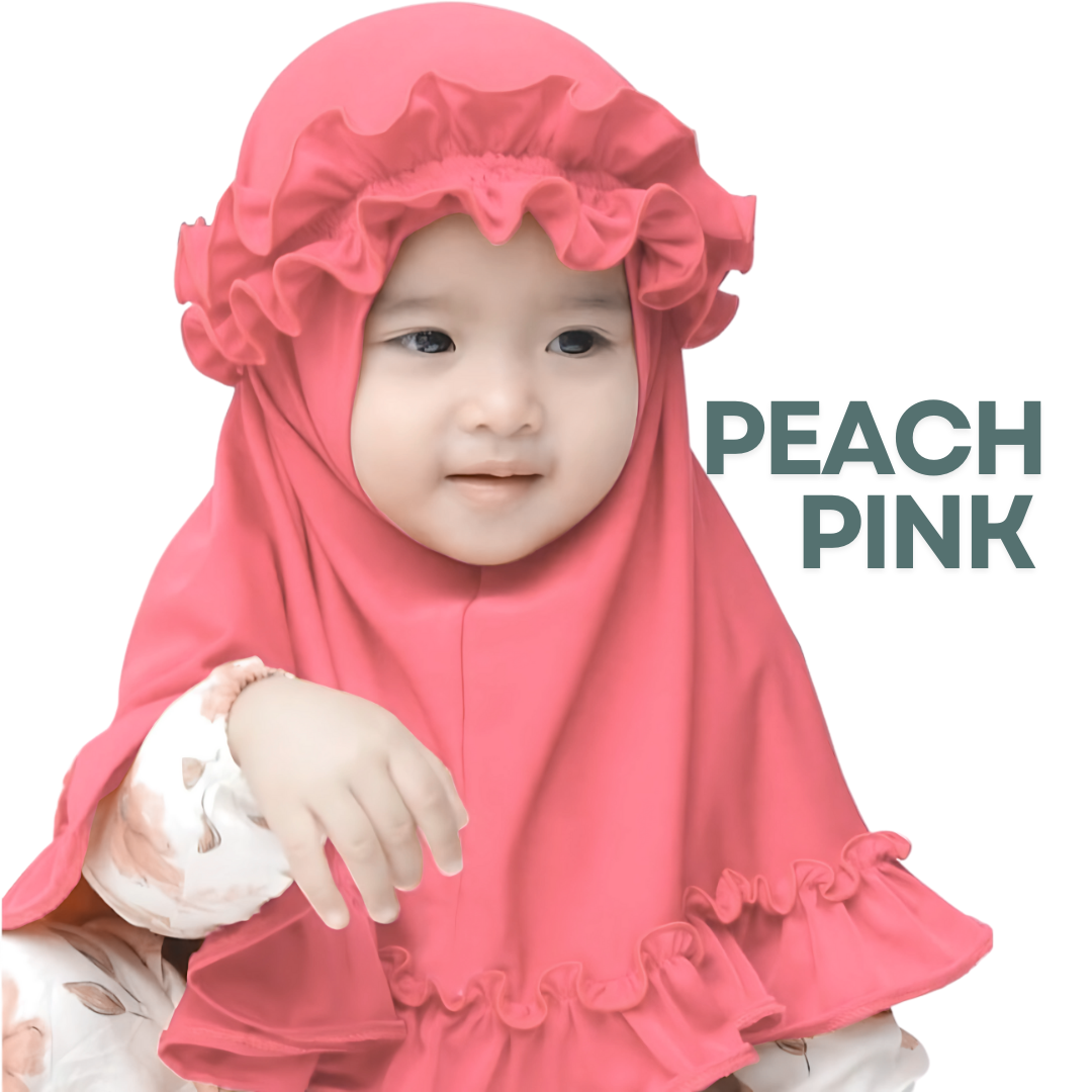স্পানডেক্স কাপড় এর PEACH PINK CROWN হিজাব, ৪ মাস থেকে ১০ বছর বয়সী বাবুর জন্য।